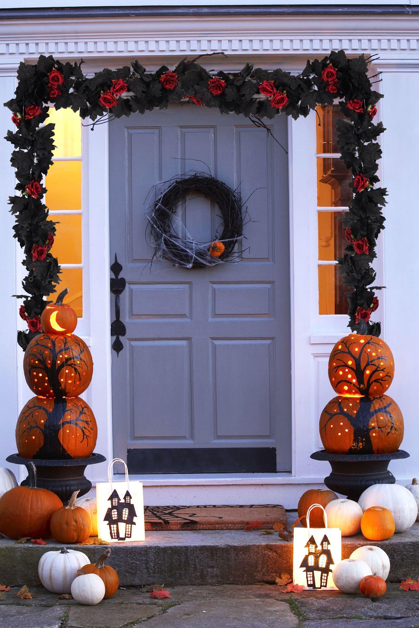 Artificial Black Garland Hanging Vine Artificial Floral Vines Fall Garland Hanging Flower Fake Rose Vines for Black and Burgundy Wedding Decor Halloween Indoor Outdoor Party Wall (Red Rose)