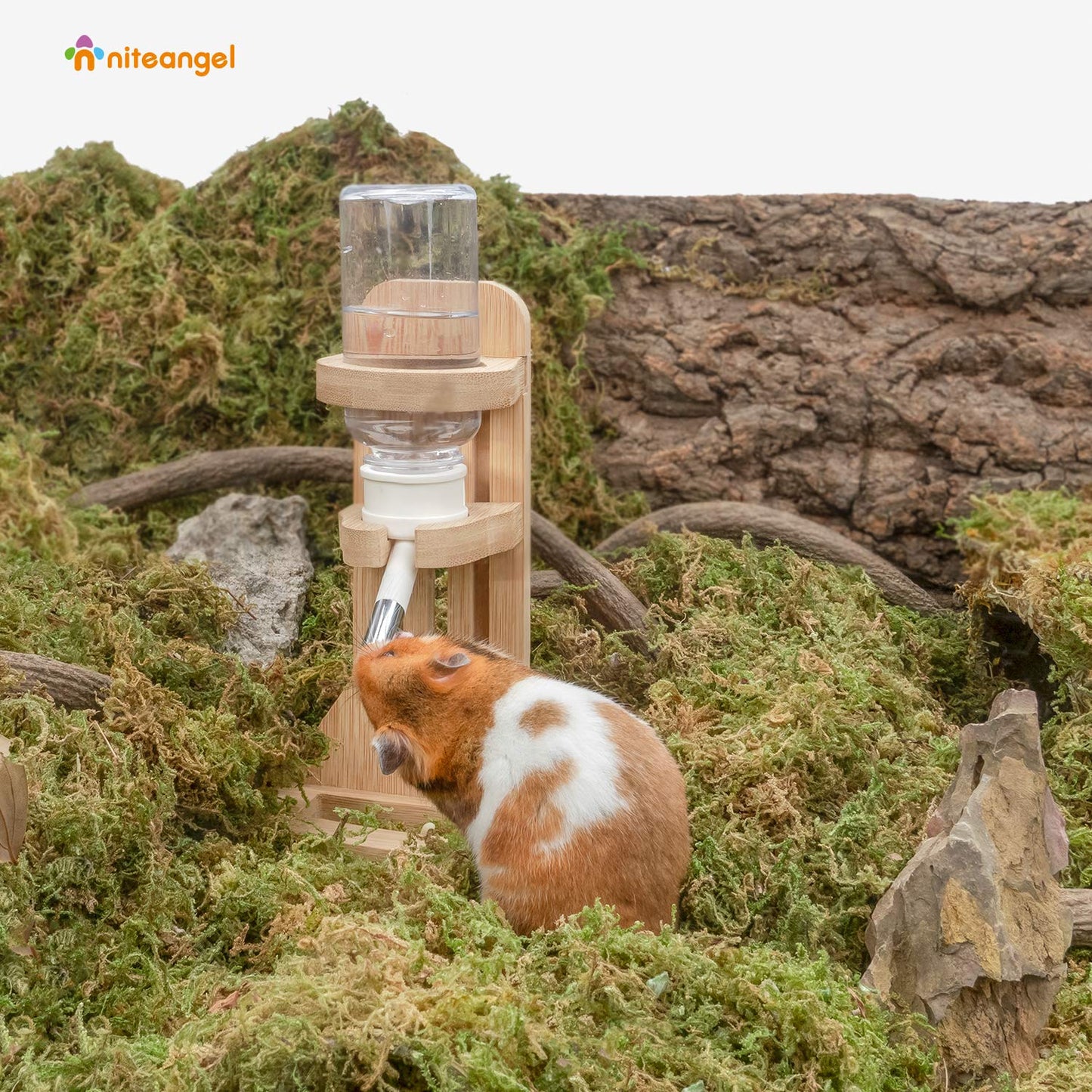 Niteangel Water Bottle with Stand for Syrian Dwarf Hamsters Gerbils Mice Rats Degus Small pet Rodents (White)