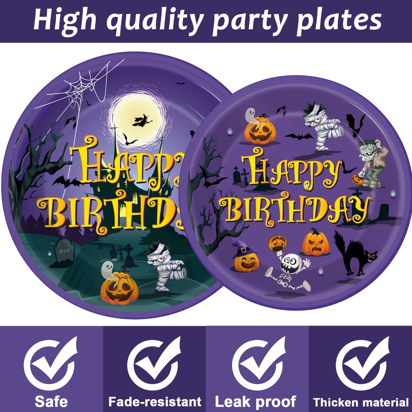 Tevxj 96PCS Happy Birthday Halloween Tableware Set Halloween Dinnerware Disposable Dessert Plates Birthday Party Plates Napkins Forks for Halloween Party Decorations Supplies 24 guests