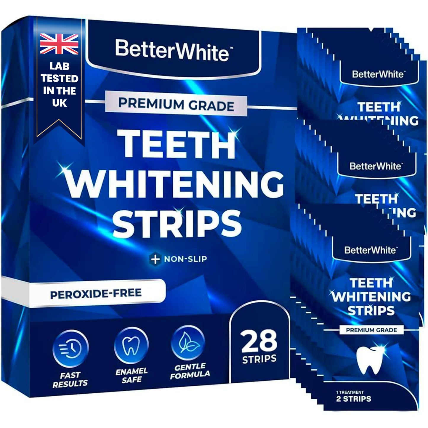 Premium Teeth Whitening Strips 14 Treatments - Enamel Safe - Non-Sensitive Formula - 28 Peroxide-Free Whitening Strips - Dentist Formulated Teeth Whitening Kit + Mouth Opener Included