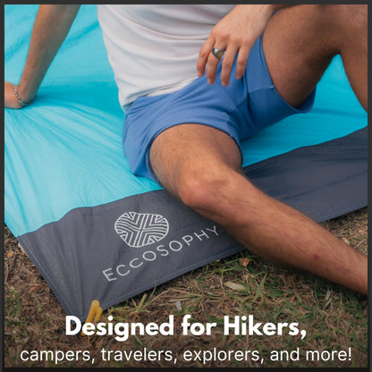 ECCOSOPHY 60x55" Blue Waterproof Compact Pocket Beach Blanket