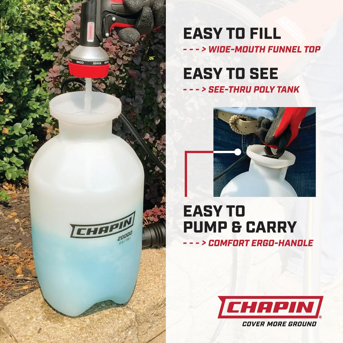 Chapin 20000 Made in USA 1 -Gallon Lawn and Garden Pump Pressured Sprayer, for Spraying Plants, Garden Watering, Weeds and Pests, Polypropylene, Translucent White