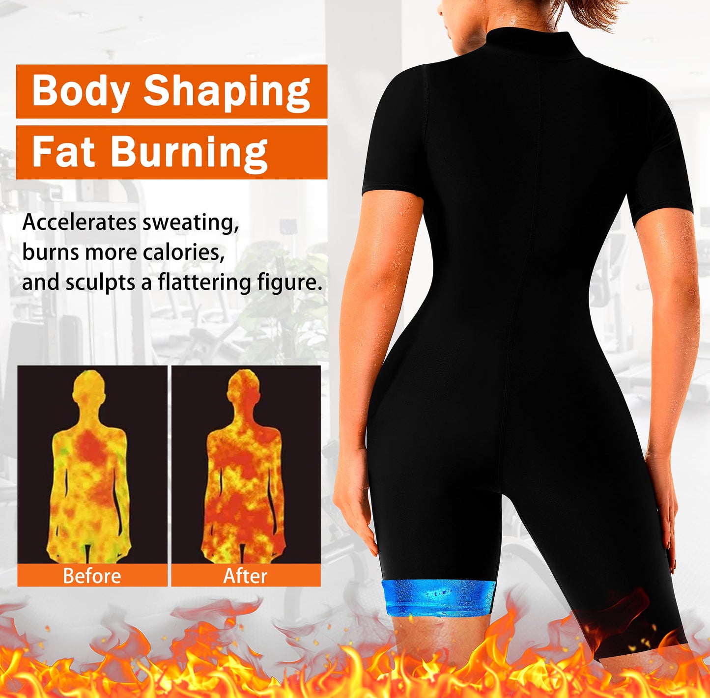LMCOB Sauna Suit For Women Waist Trainers For Women Belly Fat Full Body Jumpsuit Adjust Waist Breathable Underarm(LYBH70017-01-M)