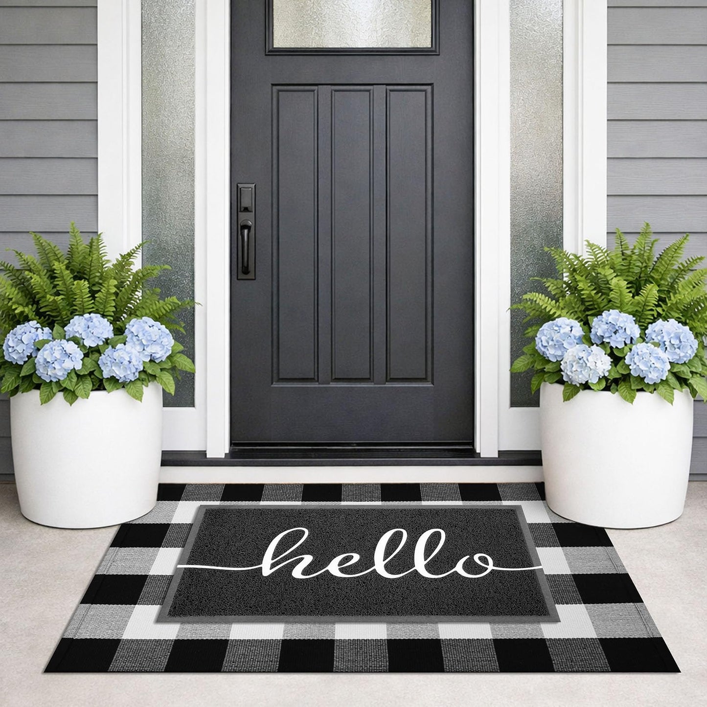 KILOCOCO Buffalo Plaid Checkered Rug - Black and White Cotton Washable Front Door Rugs Door Mat Outdoor Layered Doormats for Front Porch/Farmhouse/Entryway, 27.5x43 Inches