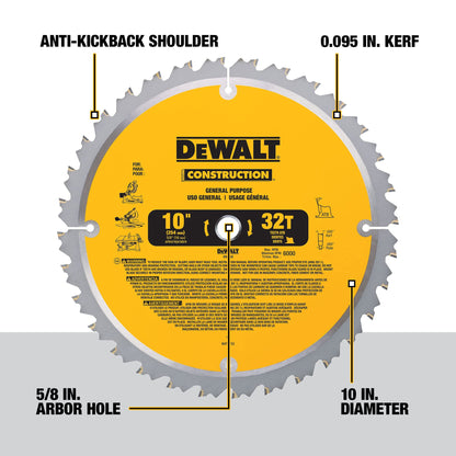 DEWALT 10-Inch Miter Saw Blades/Table Saw Blades, 2-Blade Combo, 60-Tooth & 32-Tooth Pack (DW3106P5)