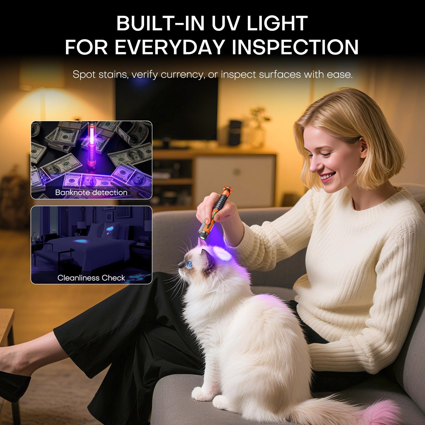 PASIION EDC Flashlight Rechargeable,800 Lumen Small Flashlight with Magnetic Clip & Base, 11 Modes LED Flashlight,Glass Breaker&Bottle Opener, USB-C Flashlight for Working,Home and Emergency