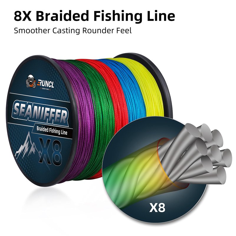 RUNCL Braided Fishing Line X8, Pro Grade Tournament PE Line for Fresh/Saltwater, Abrasion Resistant, No Stretch, Hi Vis Multi-Color Measure Line, 328/546/1093 Yards, 8-200 lb, Christmas Fishing Gifts
