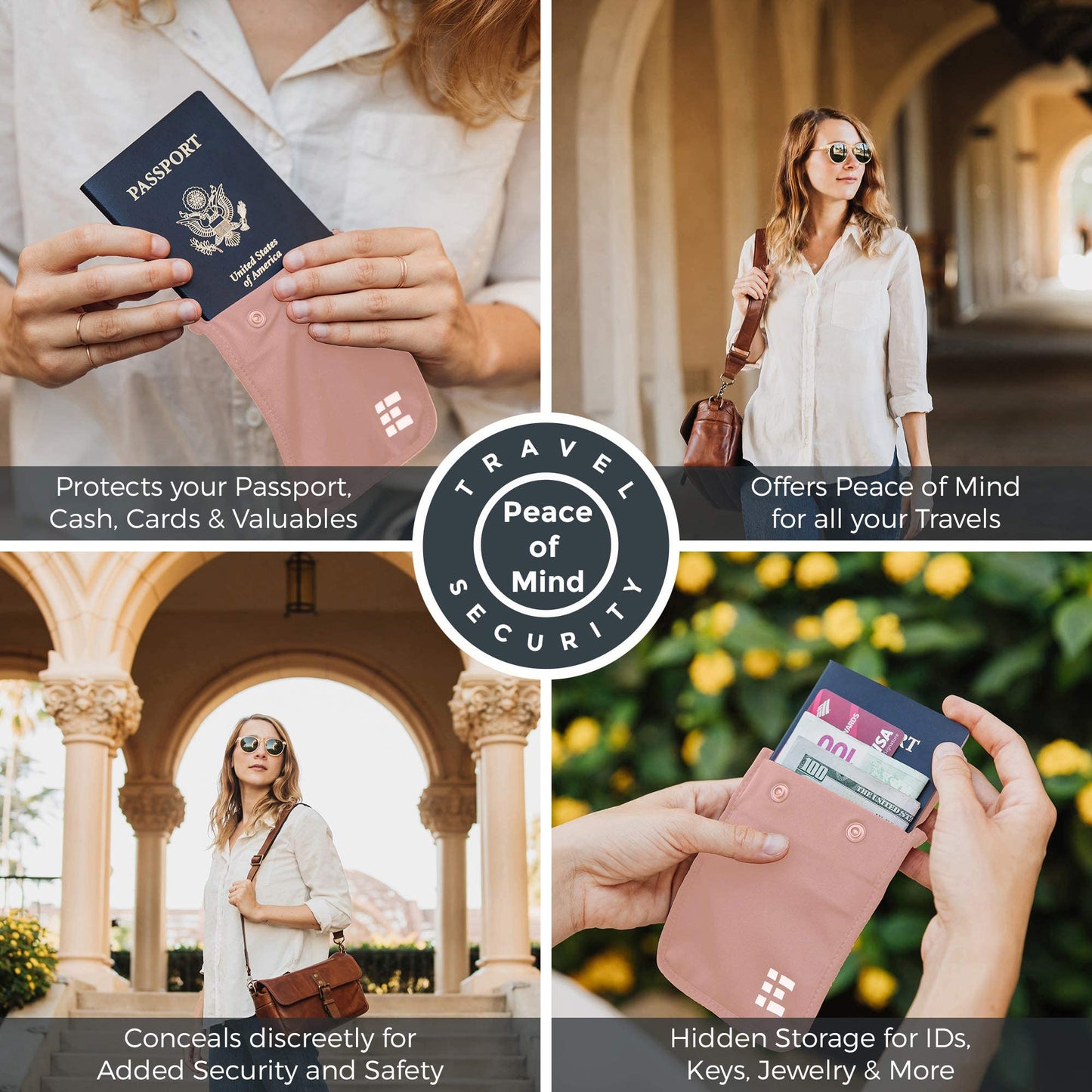 Hidden Bra Wallet - Travel Pouch and Secret Pocket for Passport, Money, Credit Cards - Undercover Stash for All Bra Sizes - Secure, Comfortable, Machine Washable - Pink