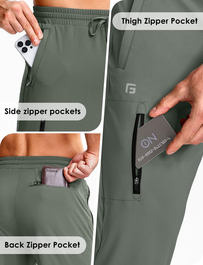 GGJ Men's Athletic Joggers with Zipper Pockets Stretch Tapered Running Sweatpants Gym Jogging Workout Pants for Men Green L