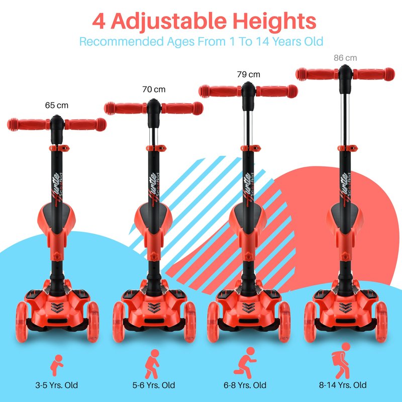 Serenelife Kids Scooter, 3 Wheel Scooter for Kids, Foldable Kick Scooter for Child & Toddlers Ages 3-12, Adjustable Height and LED Light Up Wheels