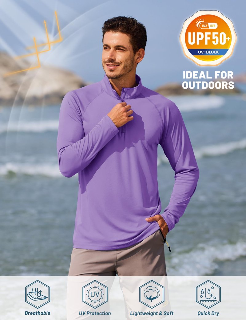 TACVASEN Men's Athletic SPF Pullover Shirts Running Fishing Tops Summer Sun Protection UPF 50+ Dry Fit T-Shirts Light Purple M