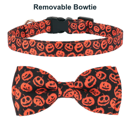ADOGGYGO Halloween Dog Collars with Bow Tie, Adjustable, Black Orange, Pumpkin Skeleton Halloween Bow Collars for Small Medium Large Dogs Pets (Medium)