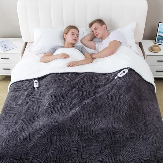 Heated Blanket King Size - 100"x90" Cozy Soft Jacquard Heating Blanket with 4 Heat Levels & 10 Hours Auto-Off, Jacquard Fleece, Overheating Protection, Warm Gifts, Grey