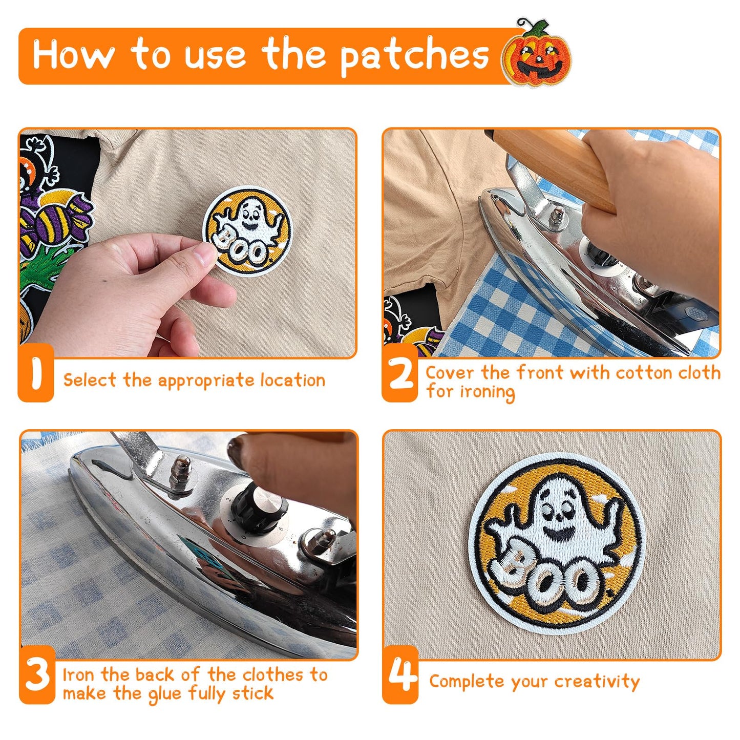 Butie 32 Pcs Halloween Iron On Patches, Spooky Horror Cute Embroidered Iron on Patches for Clothes, Socks, Hats, Jeans, Etc