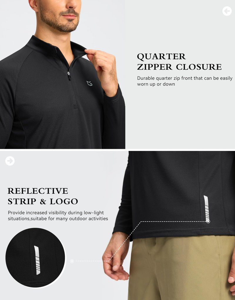 G Gradual Men's Running Shirts Long Sleeve Athletic Shirt Lightweight Quick Dry Quarter Zip Pullover for Men Workout Gym Golf(Black,L)