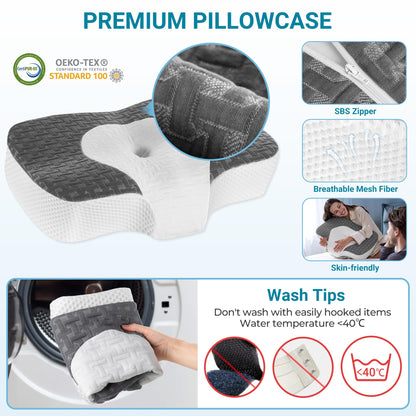 Elviros Cervical Memory Foam Neck Pillow for Side Sleeping, Orthopedic Pillows for Back and Stomach Sleepers, Adjustable Ergonomic Bed Pillow Pain Relief (Dark Grey)