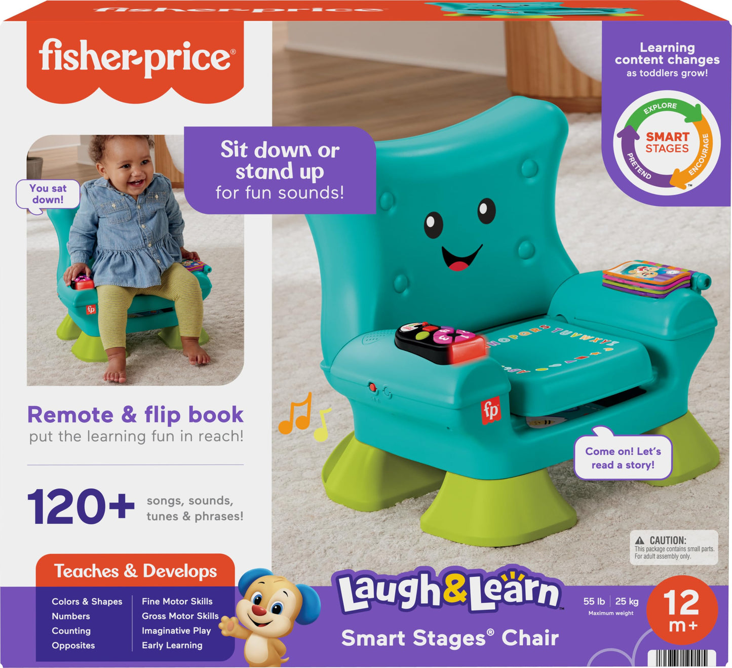 Fisher-Price Laugh & Learn Toddler Learning Toy Smart Stages Chair with Music Lights & Activities for Ages 1+ Years, Teal, HTW90