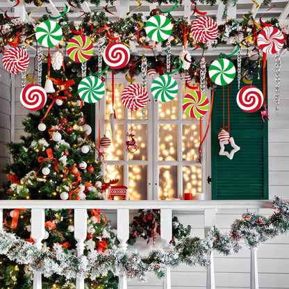 Syhood 24 Set Christmas Peppermint Candy Swirl Decorations - Ceiling Hanging Streamers for Holiday Party