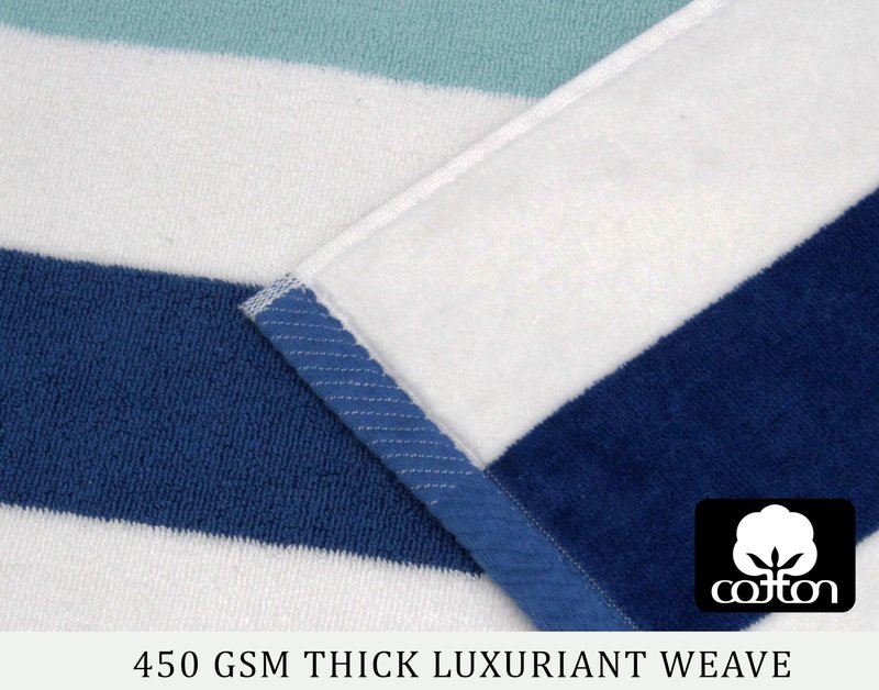 COTTON CRAFT Hooded Beach Towel - Oversized XXL 35x84 Towel with Hood for Adults - The Big Kahuna 7 Foot Beach Blanket Towel - Big & Tall Soft 100% Cotton Velour - Pool Bath Wrap - Cabana Stripe Blue