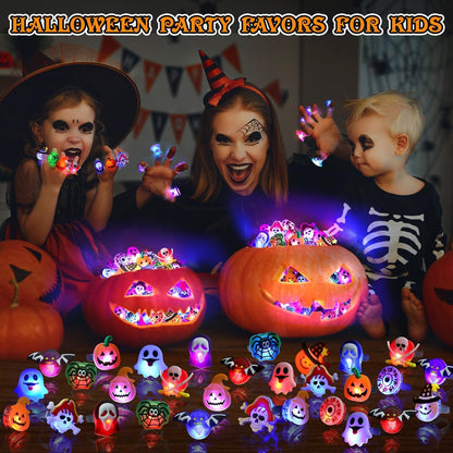 Coluans Halloween Treats 25Pcs Halloween Party Favors for Kids Adults LED Ring Halloween Accessories Light Up Rings Halloween Toys Flash Rings Non Candy Gift Bag Fillers New Version
