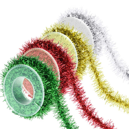 Tongcloud 4 Rolls Christmas Tinsel Ribbon Metallic Wire Garland Tinsel Wire Garland Metallic Glitter Ribbon for Christmas Wedding Birthday Party