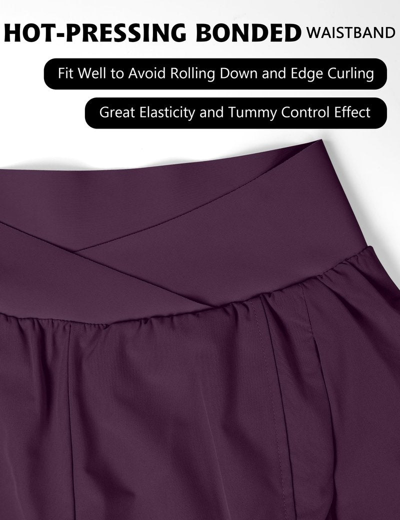 Blooming Jelly Women's Workout Shorts Athletic Running Cross V Cut Waist Work Out Preppy Shorts with Zipper Pockets (Purple,X-Large)
