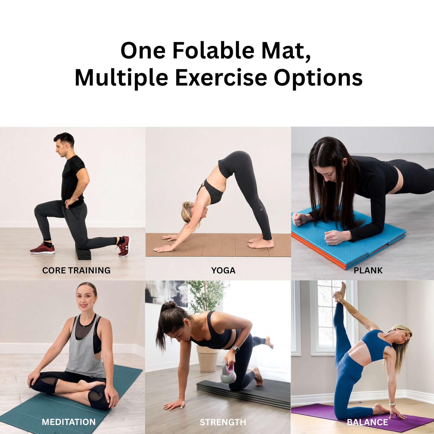 Feetlu Foldable Yoga Exercise Mat, 6mm/8mm/10mm/12mm Thickness, 72 x 24 Inch - Lightweight, Anti-Slip, and Easy to Store for Yoga, Pilates, Home Workouts, and Floor Exercises