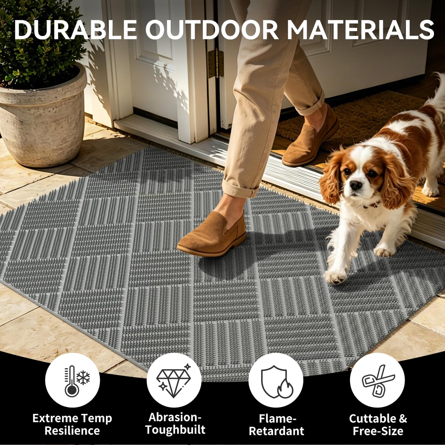 Front Door Mat Outside Entrance 31x47, Heavy Duty Non Slip, Outdoor Floor Mats Welcome Floor Doormat, Dirt Waterproof Exterior Entry Mats All Weather for Patio Entryway Kitchen Industral Bar Grey