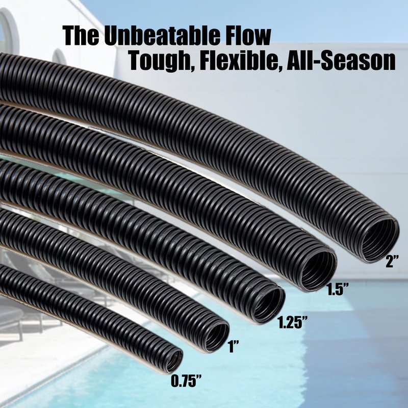 MPOBSP Corrugated Pond Tubing - Flexible, Kinkproof, Reinforced PVC Hose for Water Gardens, Pumps, Waterfalls & Aquaculture (10 Feet Black, 1.0 Inch)