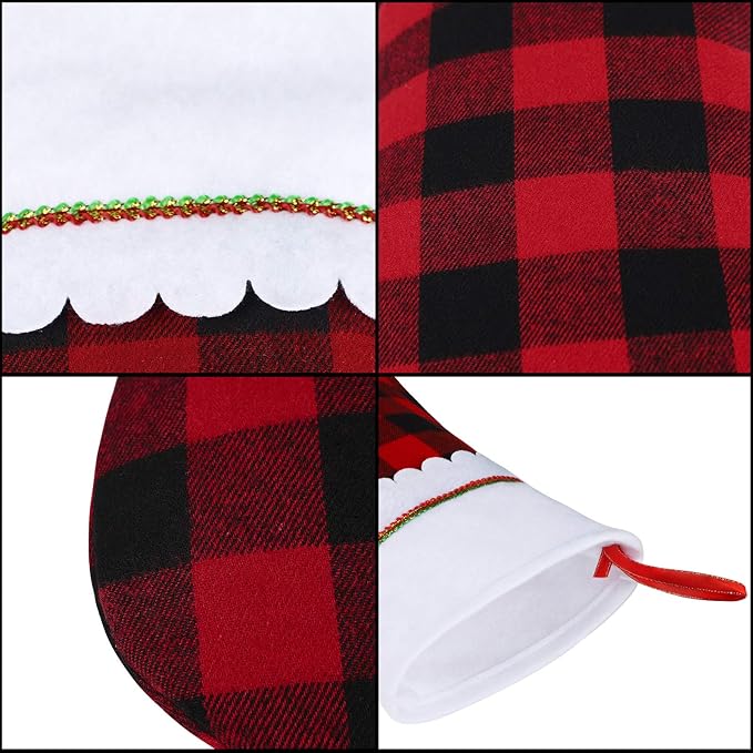 URATOT 12 Pack 15 Inches Christmas Stockings Red and Black Plaid Pattern Felt Christmas Holiday Stockings Christmas Tree Hanging Ornaments Xmas Fireplace Decoration Set