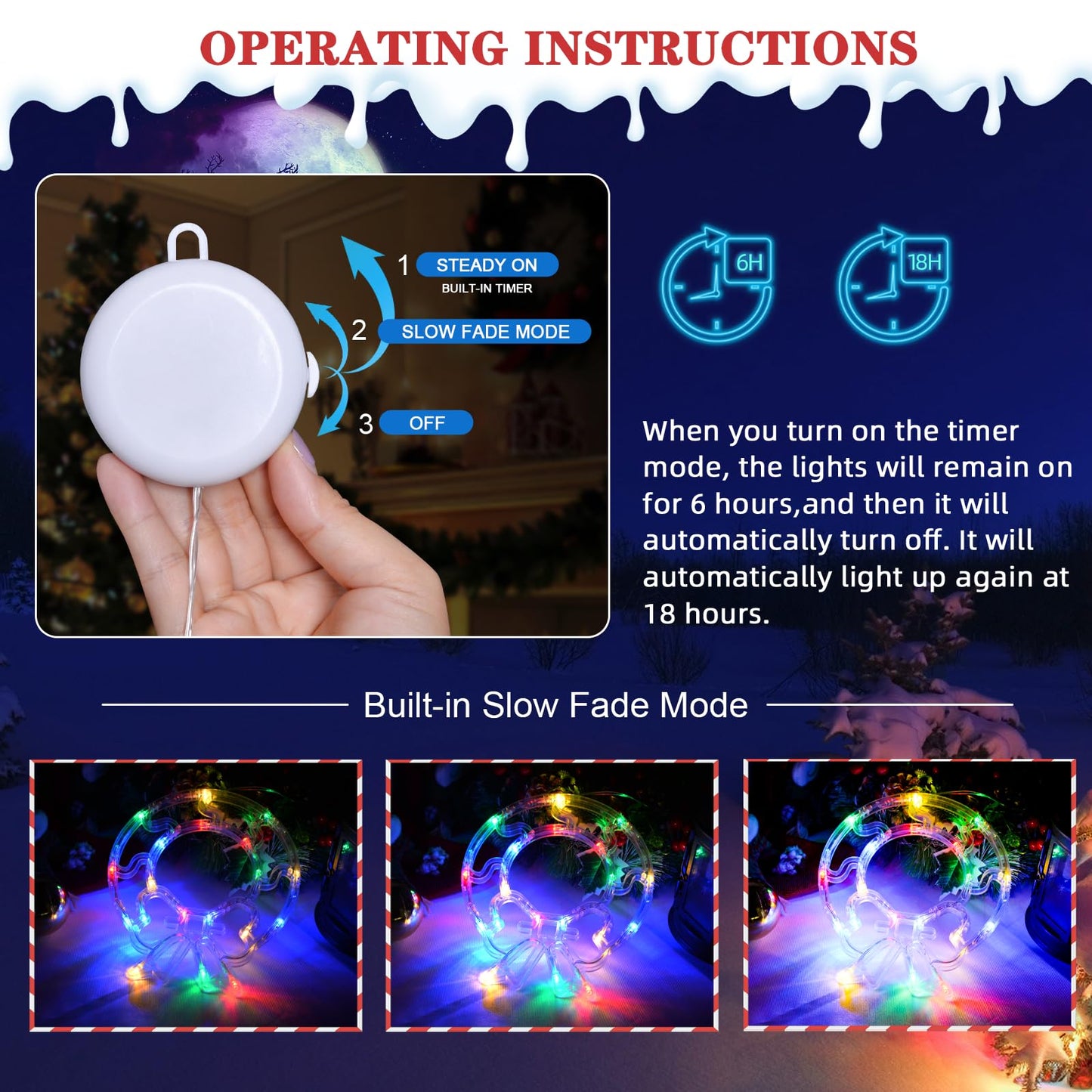 LOLStar Christmas Window Decorations 3 Pack Wreath Gift Box Santa Claus Christmas Window Lights with Suction Cups, Battery Operated Xmas Lights Decors, 2024 Upgrade Slow Fade Mode and Timer Function