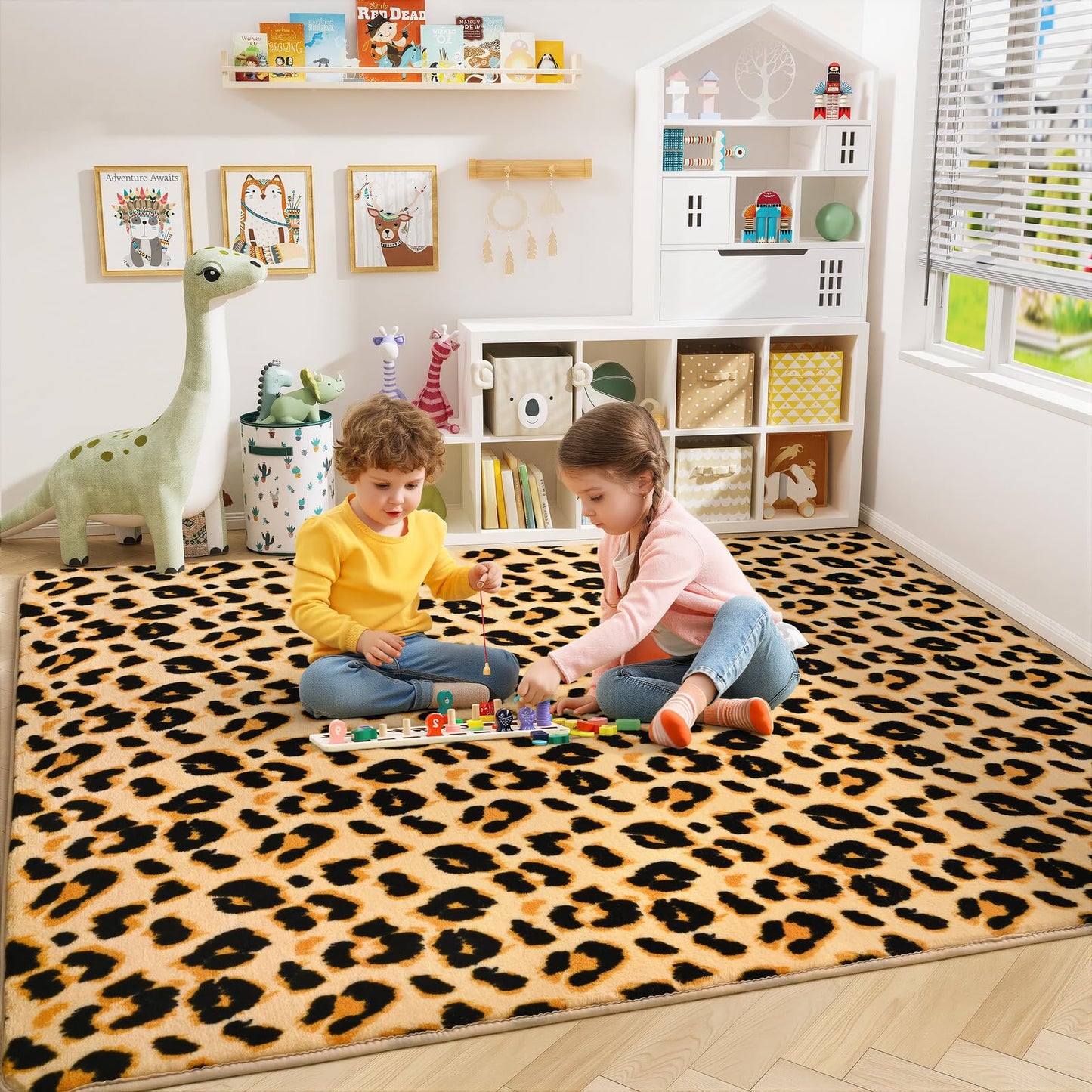 Amearea Soft Leopard Rugs for Bedroom Living Room, 4x6 Modern Cheetah Print Thickened Memory Foam Rug, Fluffy Indoor Washable Animal Rug Carpet for Kids Boys Girls Dorm Nursery Room Home Decor, Khaki