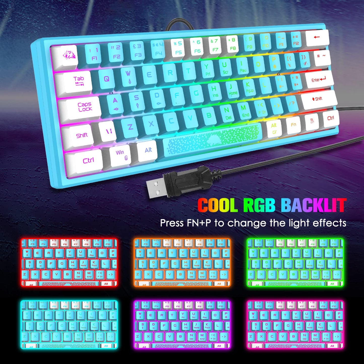 60% Gaming Keyboard and Mouse Combo Duble Color Keycaps Samll RGB Backlight Mechanical Feeling and Mechanical RGB 6400 DPI Honeycomb Optical Mouse,Gaming Mouse pad for Gamers and Typists
