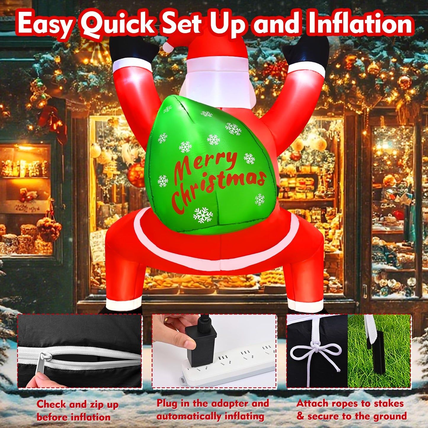 Yinhua 6 FT Christmas Inflatables Climbing Santa Claus Inflatable Outdoor Decoration, Hanging Christmas Blow Up Yard Decorations with Built-in LED Lights for Window Wall Roof Decor Holiday Party