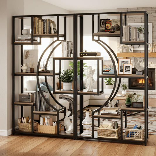 HolliWill 70.8" Tall Bookshelf Set of 2, 79" Wide Geometric Display Shelf with 18 Open Storage Shelves, Etagere Bookcase for Living Room, Office, Bedroom - Anti-Tip & Adjustable Feet