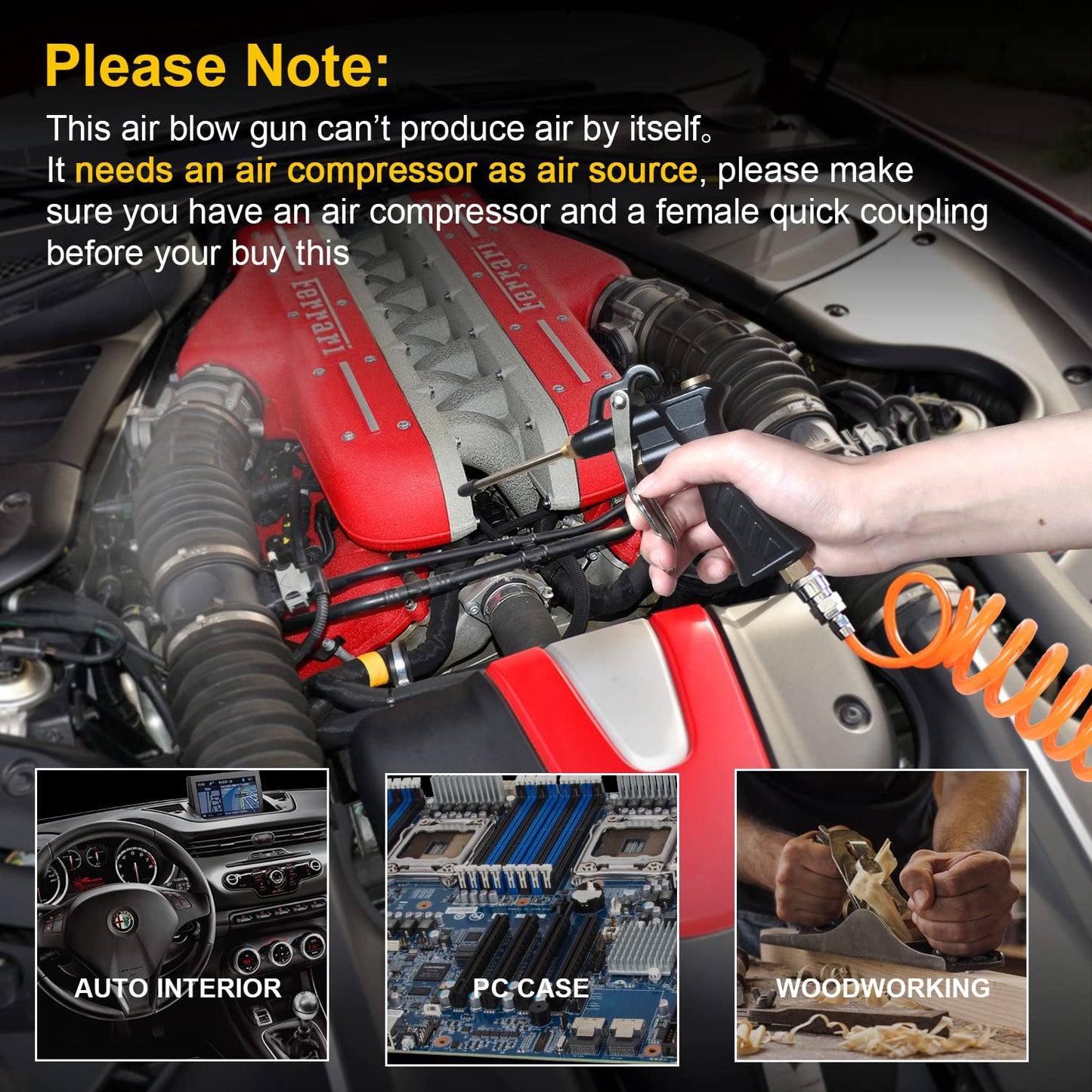 Brass Industrial Air Blower with Adjustable Nozzle, Universal Blow Hose & Steel Extensions - Air Compressor Dusting Tool