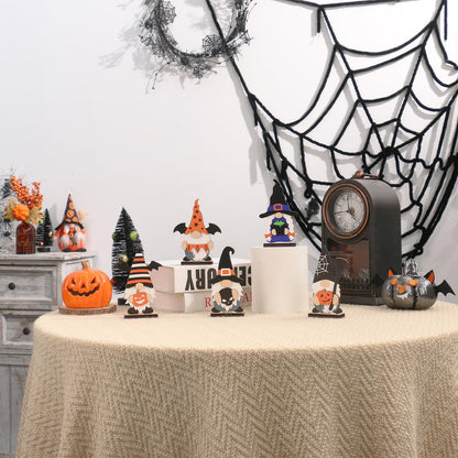 SY Super Bang 5pcs Halloween Wooden Decorations, Halloween Tabletop Centerpiece Gnome Decoration, for Home Indoor Holiday Party Decor Supplies.
