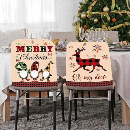 Ganeen 6 Pcs Christmas Chair Cover Buffalo Plaid Dining Chair Santa Claus Hat Shoes Felt Slipcovers Merry Christmas Back Covers for Banquet Kitchen Holiday Party Decoration(Vibrant Style)