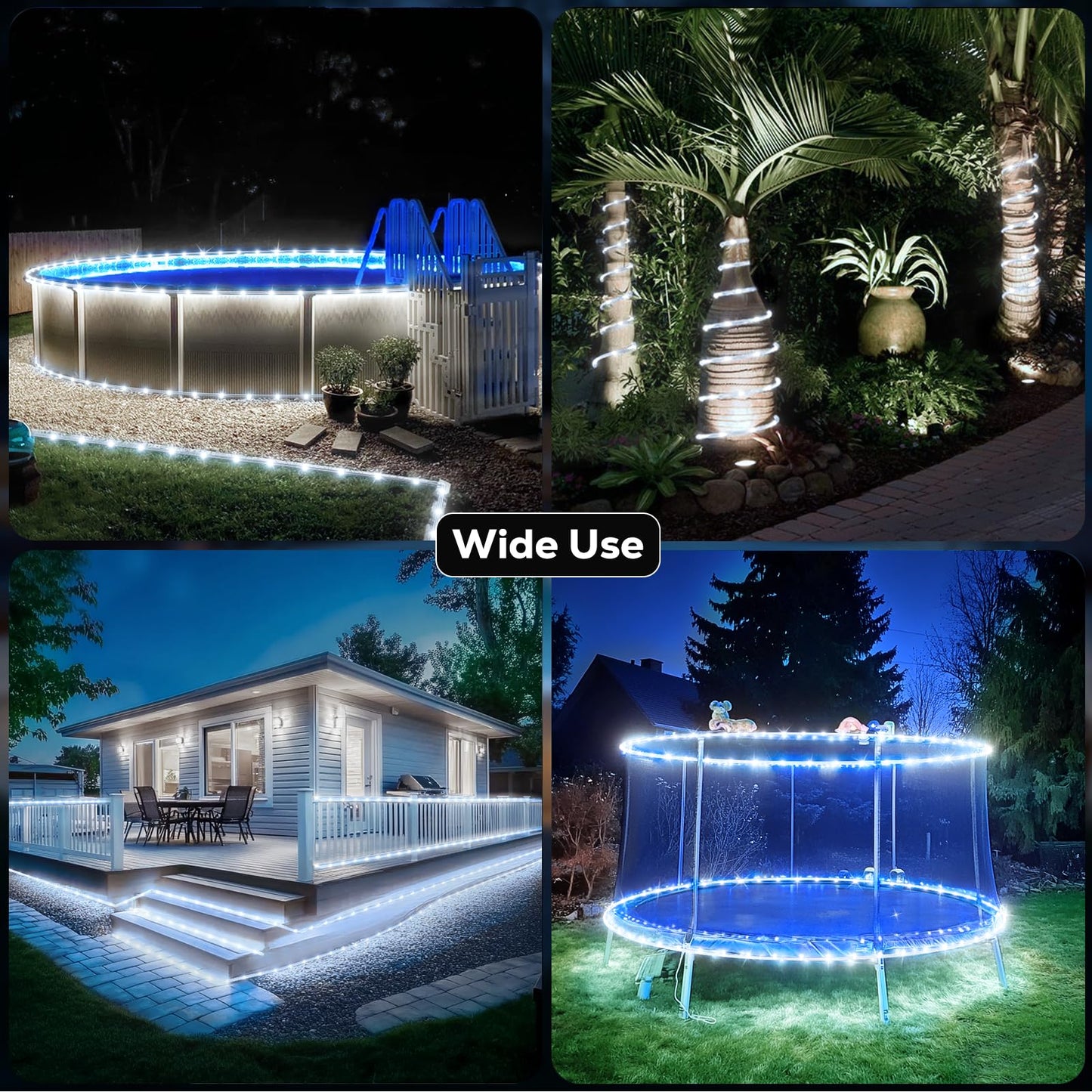 ICRGB Solar Rope Lights, 66FT 200LED 1800mAh Outdoor Waterproof Solar Lights with Remote, IP67 String Light with Timing & 8 Modes for Garden Tree Pathway Yard Pool RV Christmas Decor, White