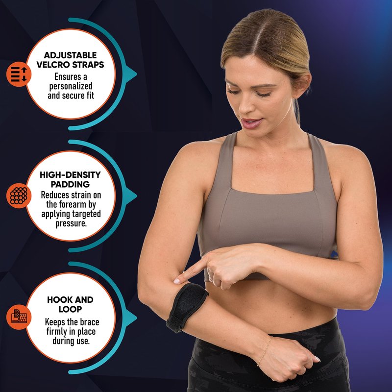 PhysFlex 2-Pack Elbow Brace for Men & Women, Adjustable Tennis & Golfer's Elbow Support Strap for Tendonitis Pain Relief - Compression Pad for Arm, Forearm, Tendon Pain Relief