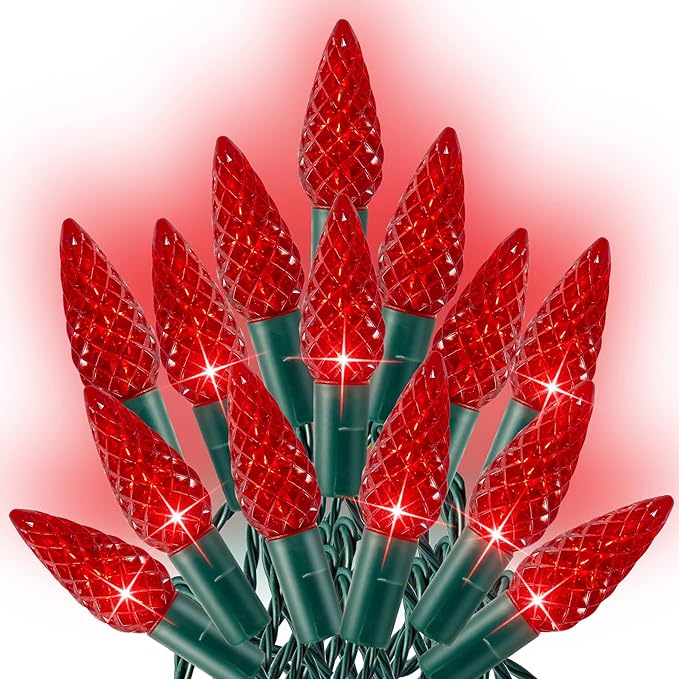 Dazzle Bright C6 Christmas String Lights, 100 LED 33 FT Waterproof Connectable Green Wire Fairy Lights, 8 Modes Christmas Lights for Indoor Outdoor Home Garden Yard Xmas Tree Decorations (Red)
