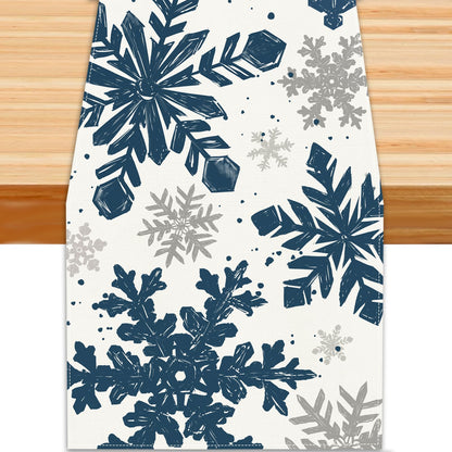 Heirloom Haven Christmas Winter Table Runner, Blue Sliver Snowflakes Tabletop Runners Xmas Seasonal Holiday Table Decorations for Farmhouse Kitchen Dinning Home Indoor Party Decor 13x72in
