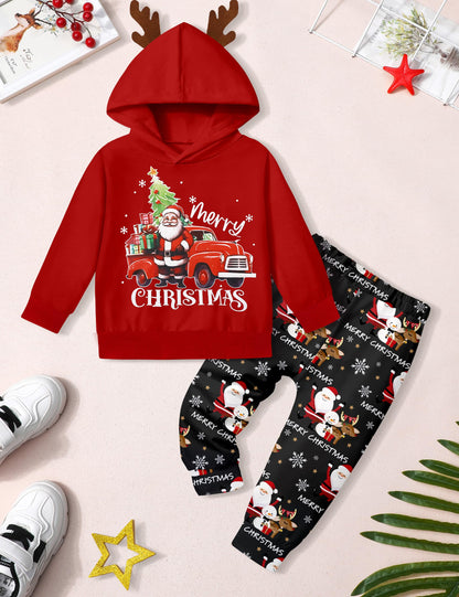 BAVADER Toddler Boy Christmas Outfit 3t 2t Christmas Outfit Boy Long Sleeve Santa Hoodie Pant Sets Toddler Boys Christmas Outfits