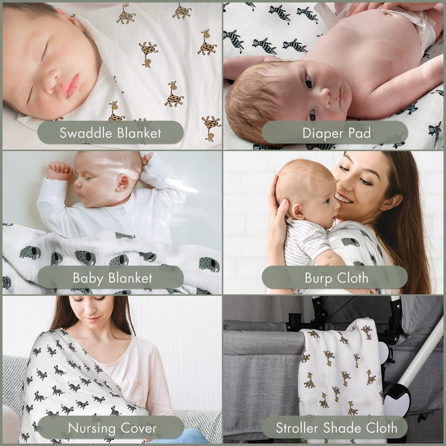 GLLQUEN BABY Muslin Squares Cloth for Baby, 6pack 70cm x 70cm Cotton Burp Cloths for Newborn, Absorbent & Breathable and Ideal to Clean, Wipe & Cover Newborns