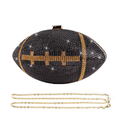 Gripit Bling Rhinestone Football Shaped Rugby Quirky Bag Purse Novlety Chain Purse Shoulder Handbag with Crystal for Women Girls,Black