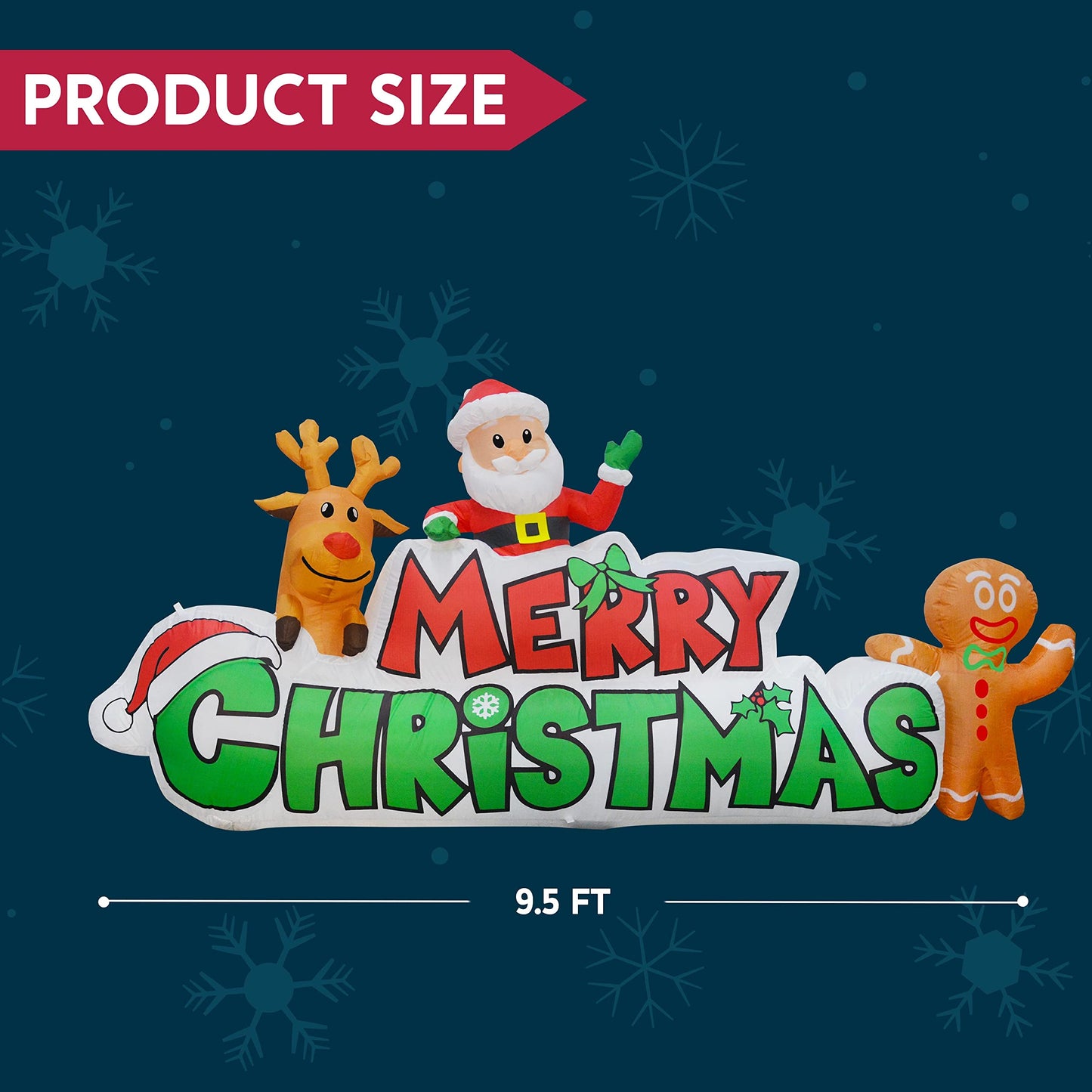 Joiedomi 9.5 FT Christmas Inflatable Merry Christmas Sign with Santa, Reindeer & Gingerman, LED Lit for Outdoor Yard Garden Lawn Winter Decor