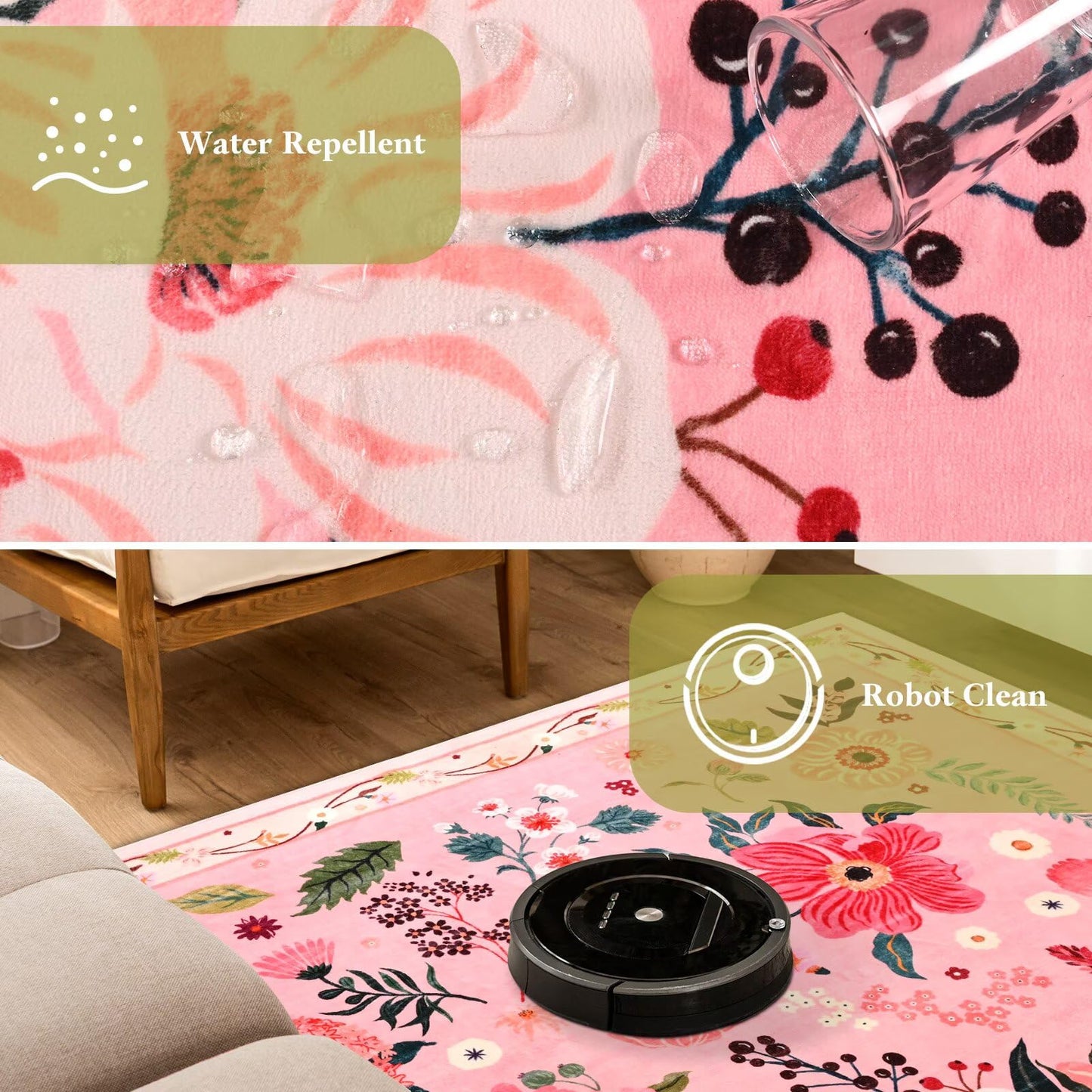 Macgace 2x3 Pink Floral Rug for Entryway, Flowers Printed Washable Small Rugs with Non Slip Backing for Girls Bedroom Kitchen, Cute Throw Carpet Front Door Entry Decor