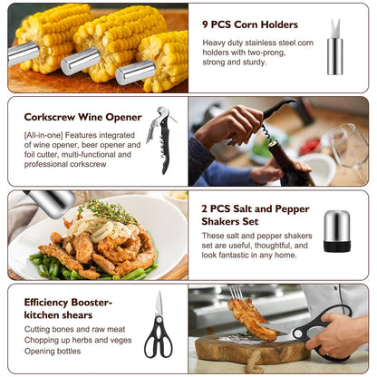 Birald Grill Set, Grilling Gifts for Men, 34PCS BBQ Tools Accessories for Outdoor Grill with Aluminum Case, Spatula,Tongs &Skewers,Smoker Accessories for Birthday, Dad, Wedding