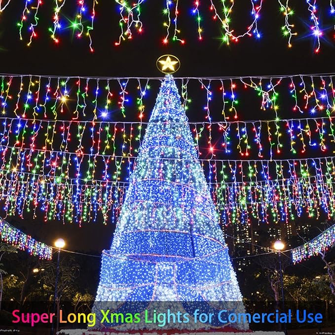 JXLEDAYY Christmas Lights Super Long 1280 LED 131 FT LED String Lights with 240 Drops Plug in 8 Modes Christmas Decoration for Holiday Wedding Party Bedroom Garden Patio Outdoor Indoor (Multicolor)