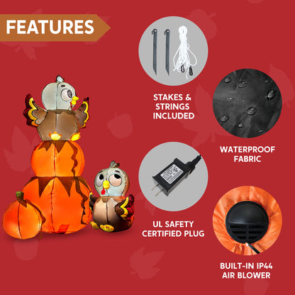 Joiedomi 6 FT Thanksgiving Inflatable Stacking Pumpkin Turkey With Built-in LEDs, Blow Up Outdoor Decorations for Yard Garden, Halloween Inflatable for Thanksgiving